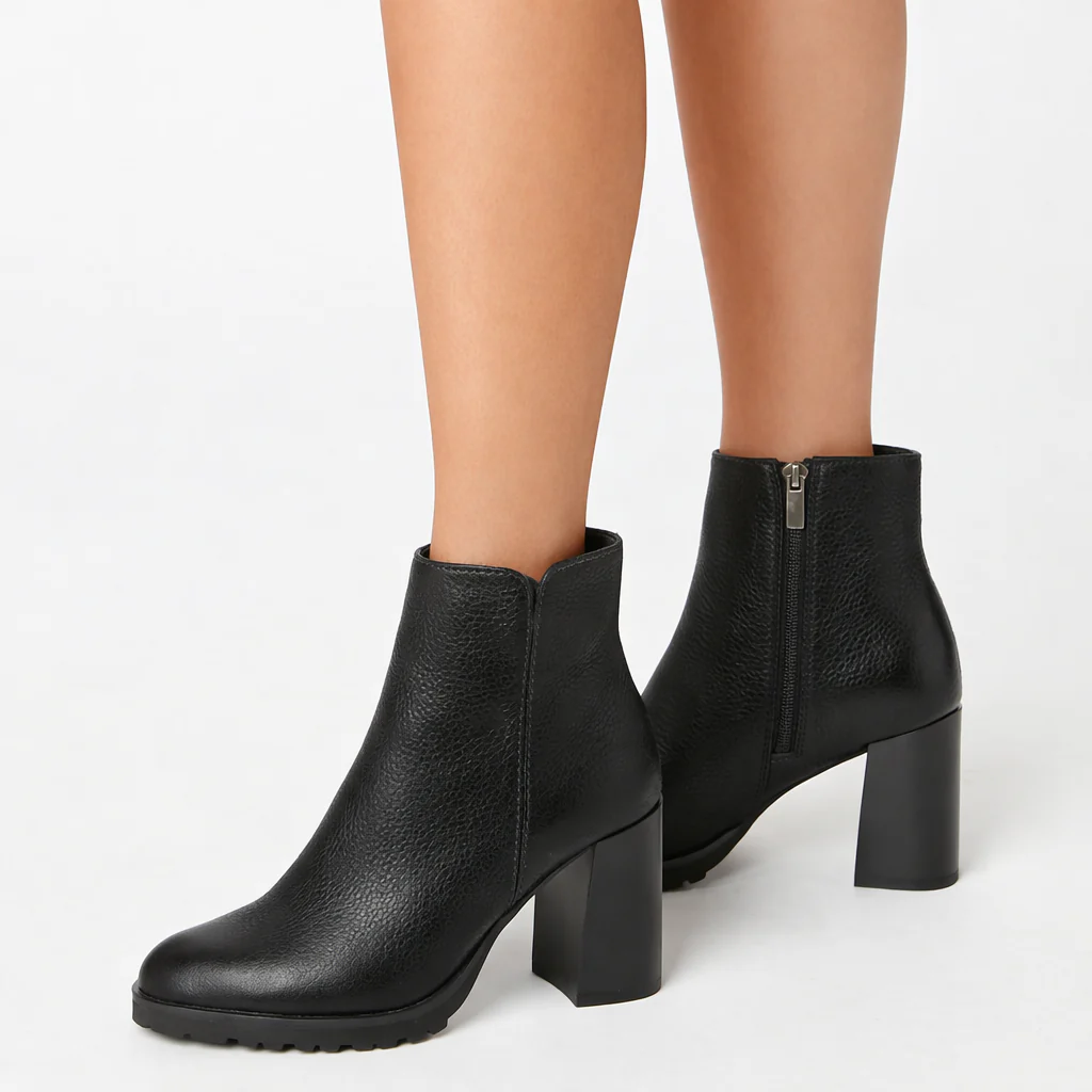 MAGGIE PEBBLED LEATHER HEEL BOOTIE - Image 6